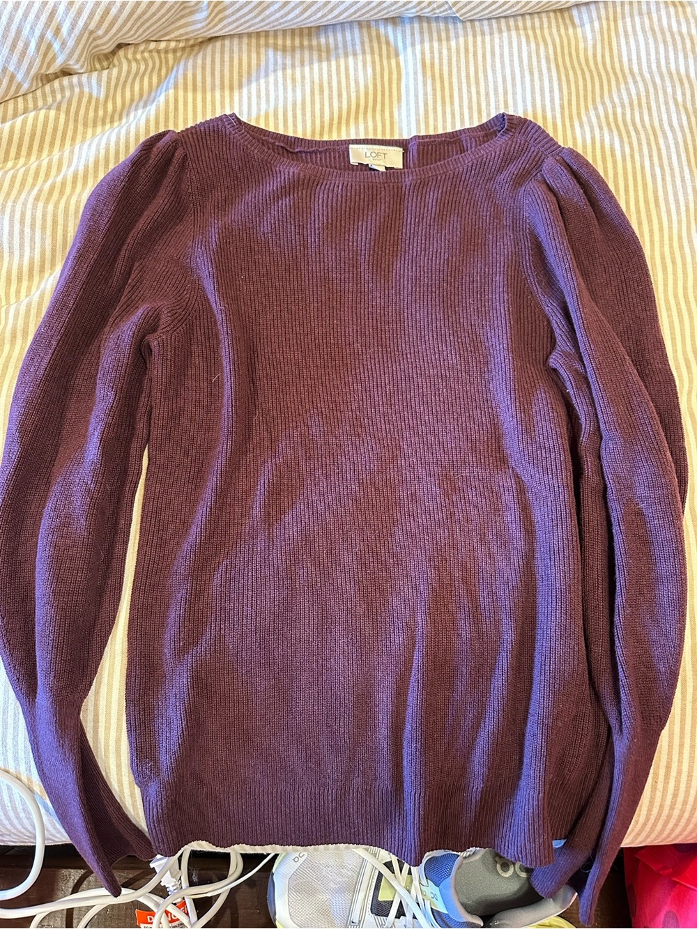 LOFT Plum Ribbed Crewneck Sweater